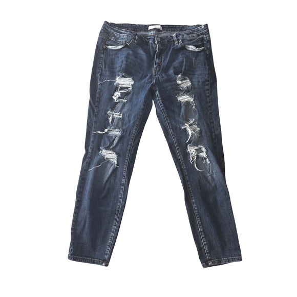Kancan Distressed Jeans Ripped Dark Wash‎ Denim Stretch Casual Women's 2XL - Picture 1 of 12